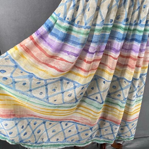 Vtg 80s 90s Two Potato Artsy A Line Midi Dress M Petite Sheer NOS Coastal Pastel - Picture 8 of 16